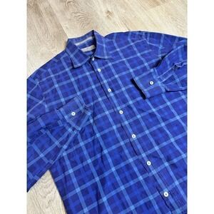 Canali 1934 Button Up Shirt Large Mens Blue Plaid Long Sleeve Italy